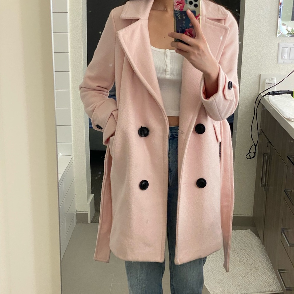 Baby Pink coat with contrast buttons